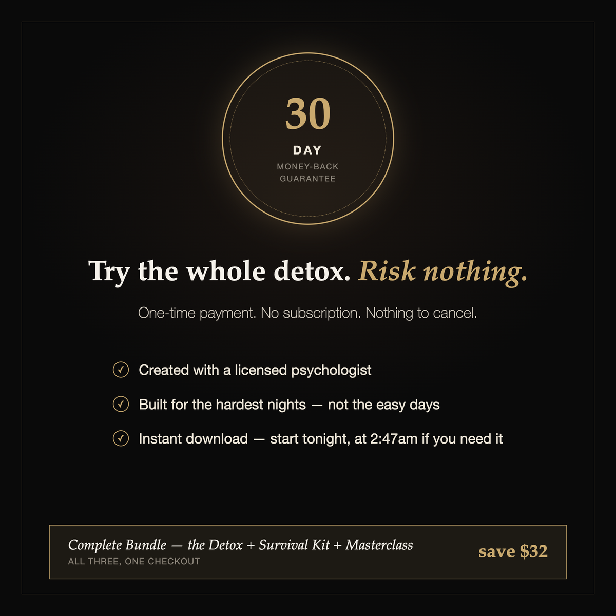 30-day money-back guarantee — one-time payment, created with a licensed psychologist
