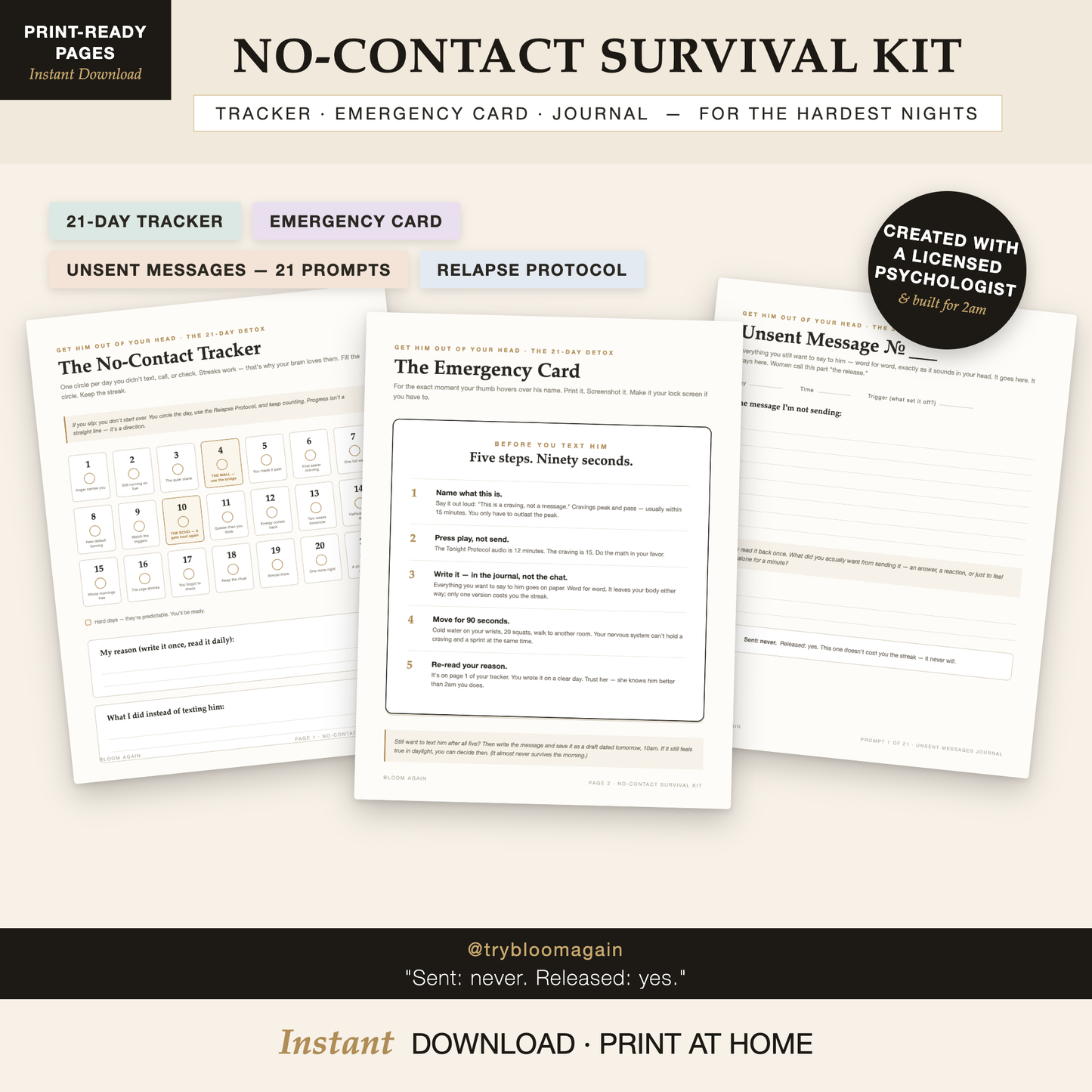 The No-Contact Survival Kit — tracker, emergency card, journal, print-ready pages