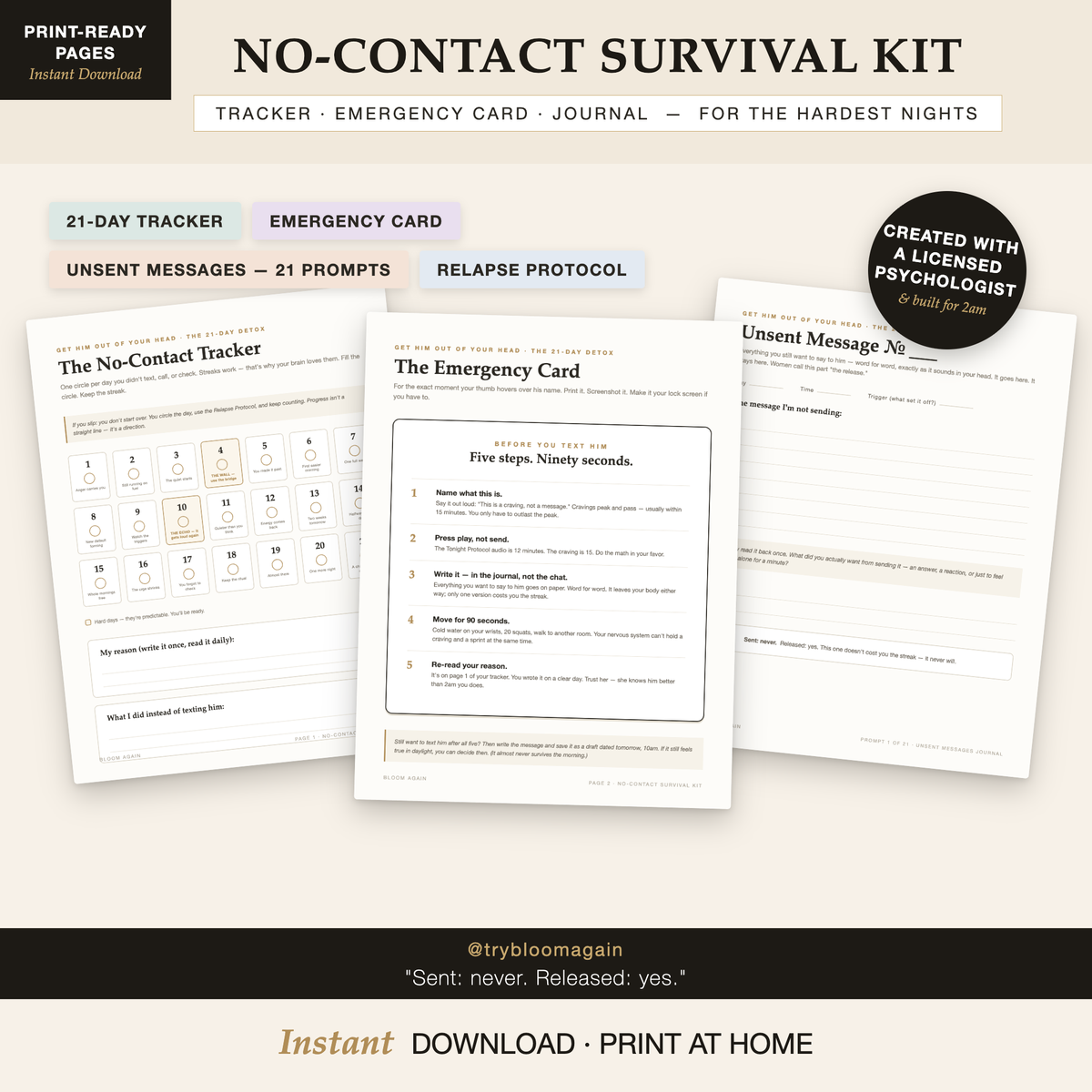 The No-Contact Survival Kit — tracker, emergency card, journal, print-ready pages